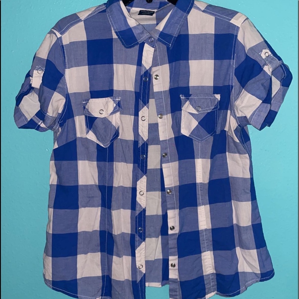 Blue and White Plaid Shirt